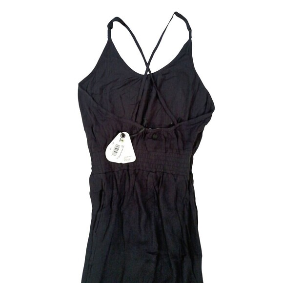 prAna Fernie Jumpsuit Womens Medium Black Smocked Waist Crinkle Relaxed Wide Leg - Picture 5 of 10